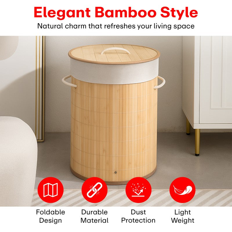 Rioware Tall Storage Bamboo Laundry Basket - Natural Wood media 6