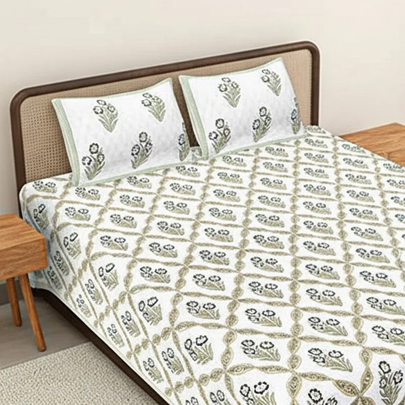 Malati Cotton Bedsheet (Dark Grey, Light Yellow) - 180 TC media 3