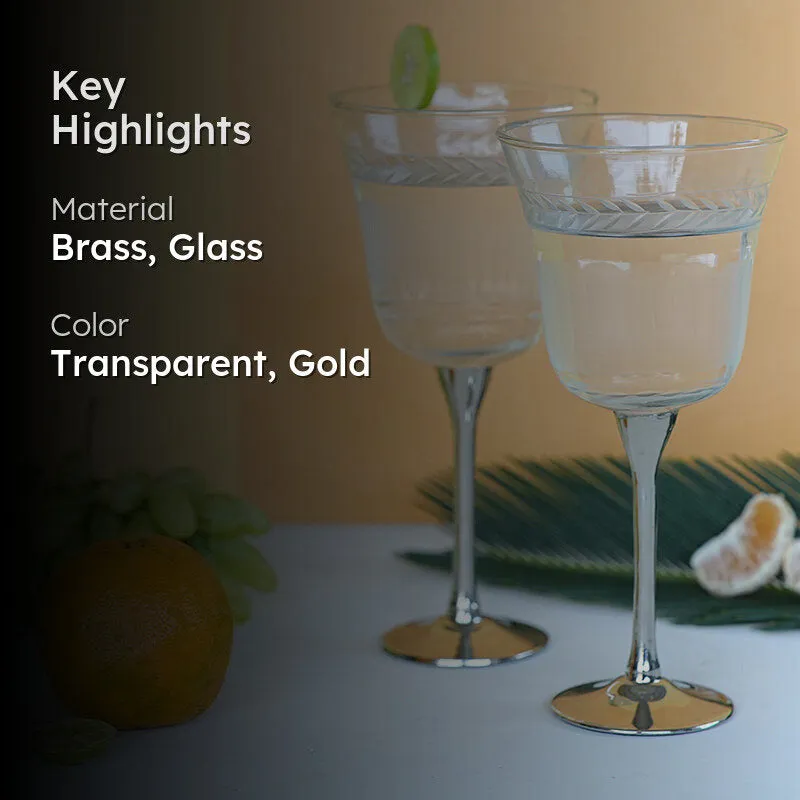 Sitarana Glass & Brass Goblet Wine Glass (Nickel/350 mL) - Set Of Two media 2