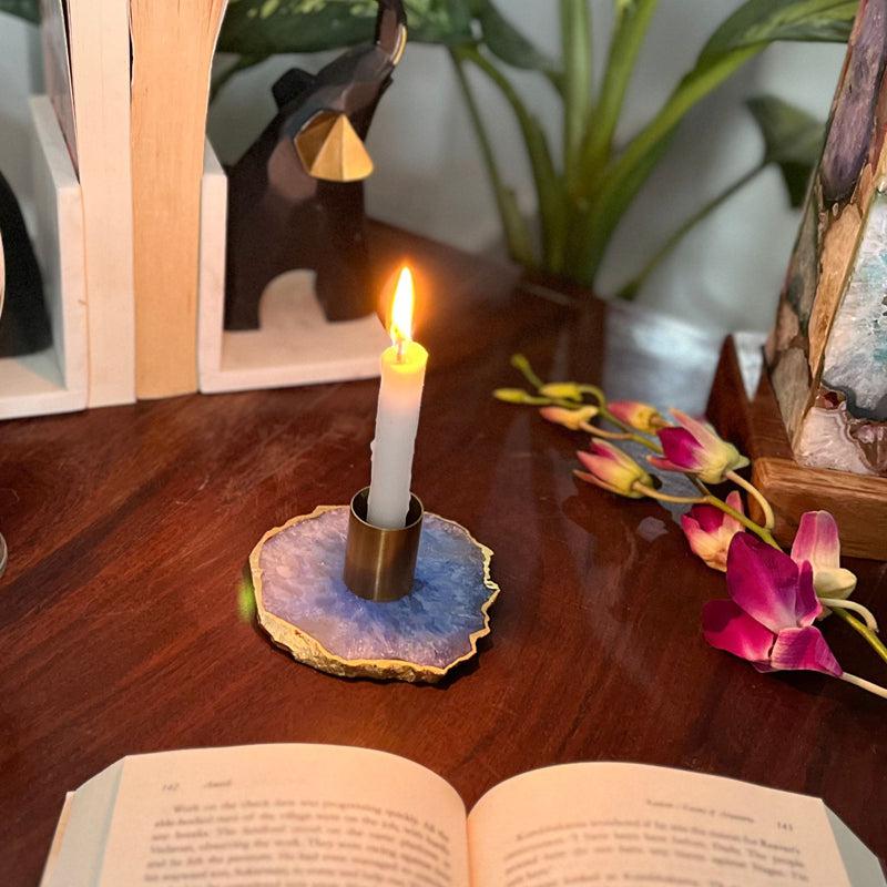 Niema Handcrafted Agate Candle Holder - Blue