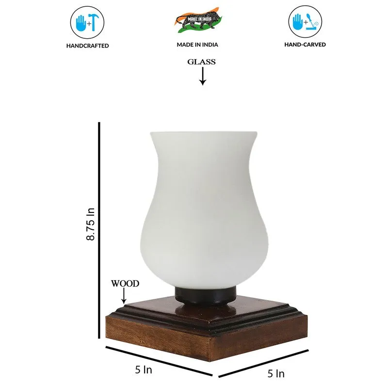 Mirova Glass Table Lamp With Wooden Base - White & Brown media 9