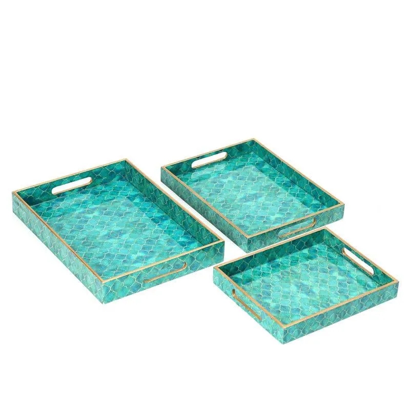 Teal Drip Serving Tray - Set Of Three media 3