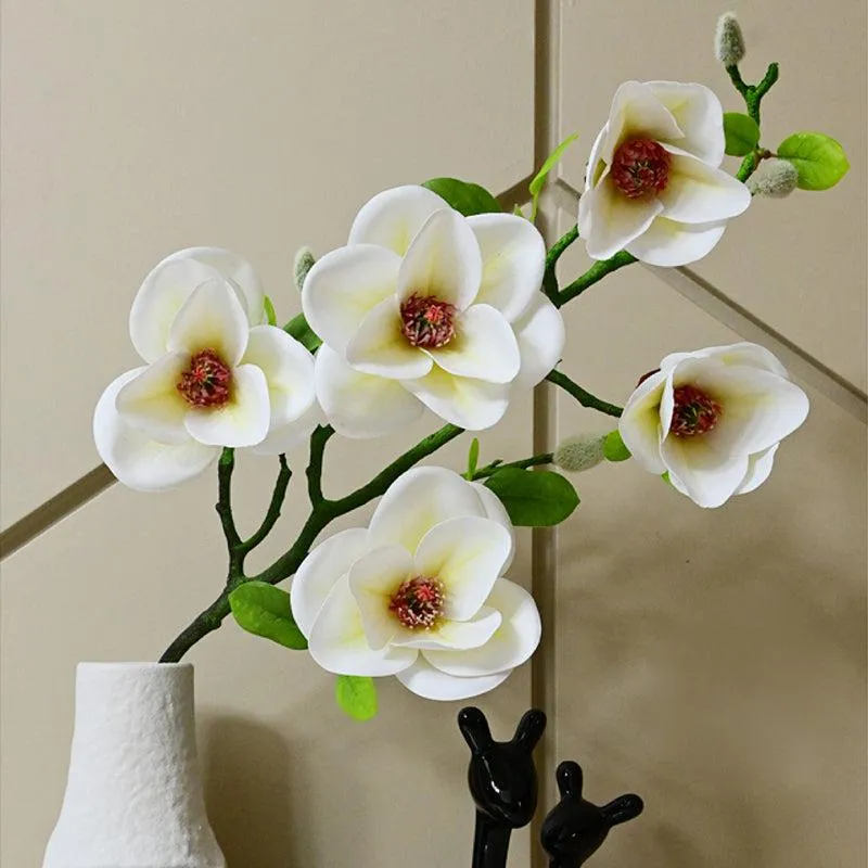 Artificial Magnolia Flower Stick - White & Yellow media 1