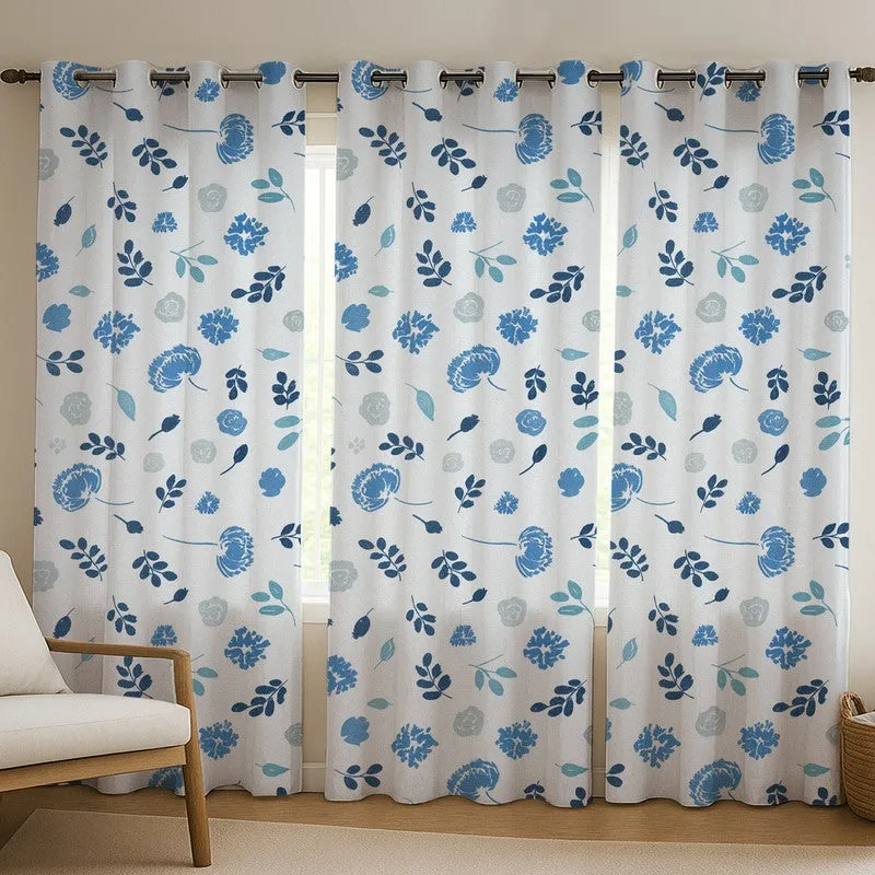 BloomSpry Cotton Curtains (blue,grey) - Set Of Three media 1