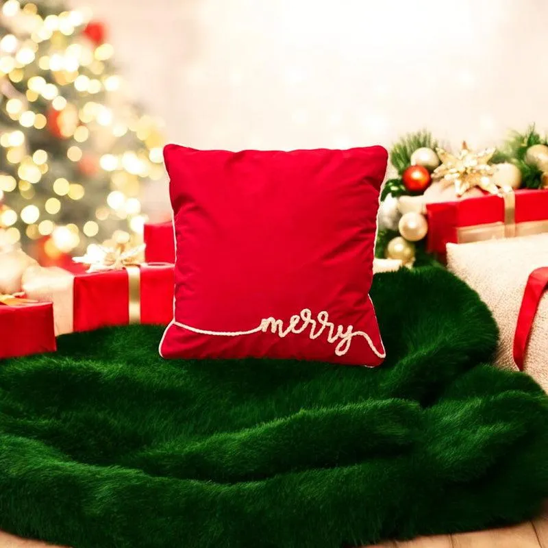 Crimson Gold Cheer Velvet Christmas Cushion Cover media 3