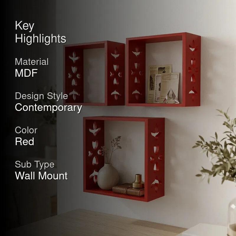 Cube Craft Floating Wall Shelf (Red) - Set Of Three media 2