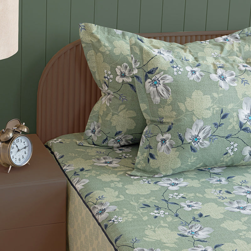 Swayam Anvitha Floral Cotton Bedsheet (Green) - 144 TC media 6