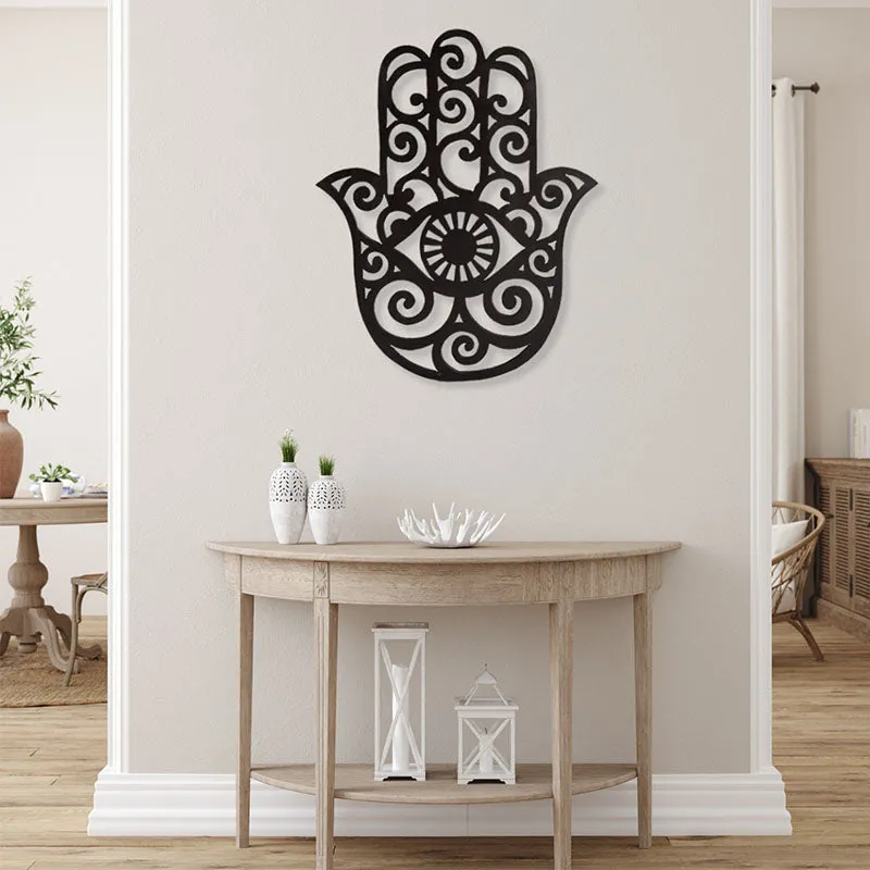 Hamsa Spiritual Black Iron Wall Accent media 1