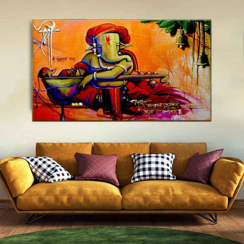 Ganesha Veena Canvas Wall Painting