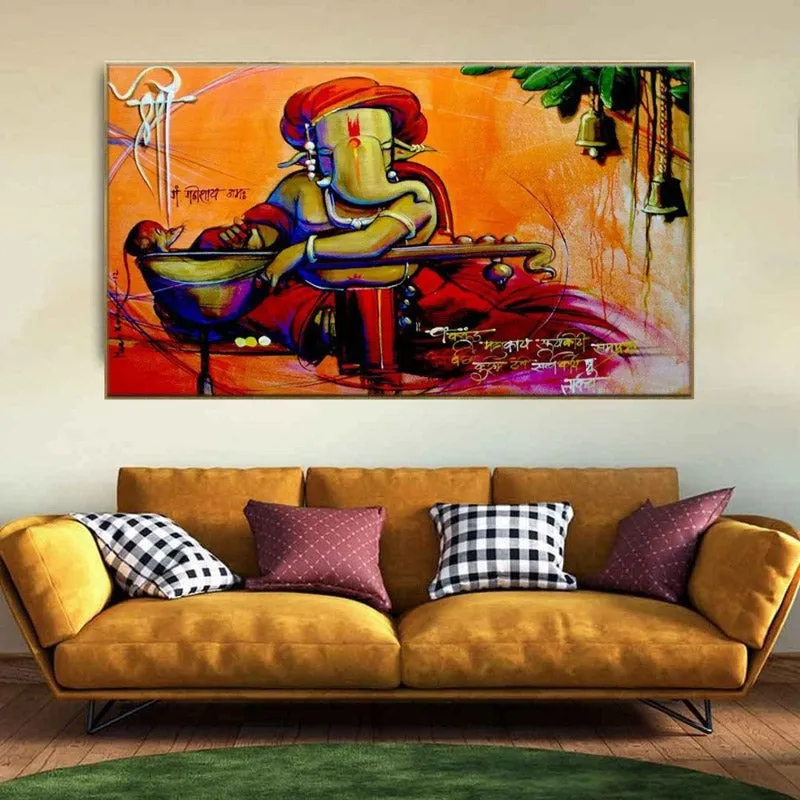 Ganesha Veena Canvas Wall Painting media 1