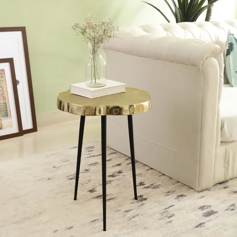 Wooden Log Top Aluminum Side Table - Gold media 1