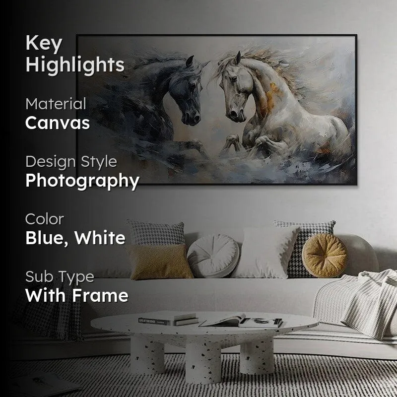 Equine Shadow & Light Canvas Wall Painting With Frame - Black media 2