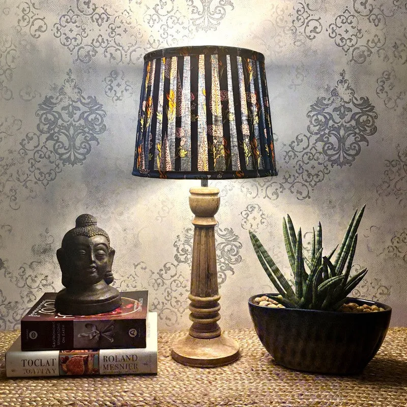 Blue Botanica Wooden Base Cotton Table Lamp - Multicolor media 1