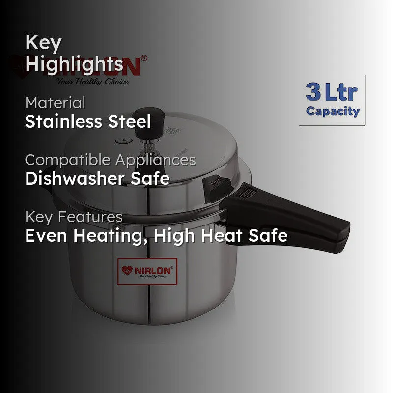 Nirlon Steel Shine Pressure Cooker - 3000 mL/ 8 Inches media 2