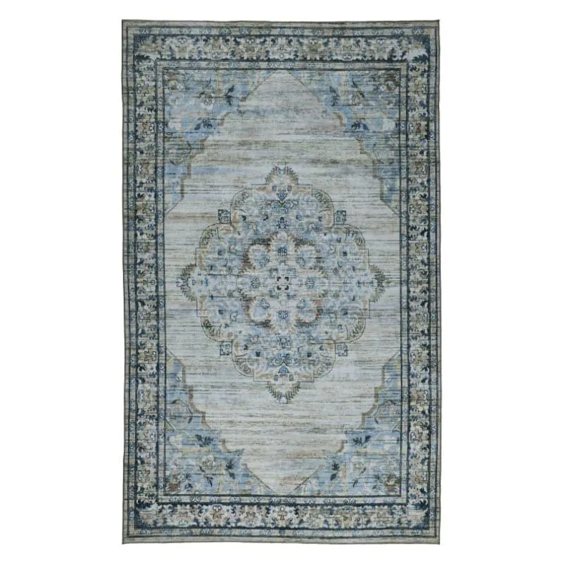 Evina Ethnic Anti Slip Carpet - Beige & Aqua media 1