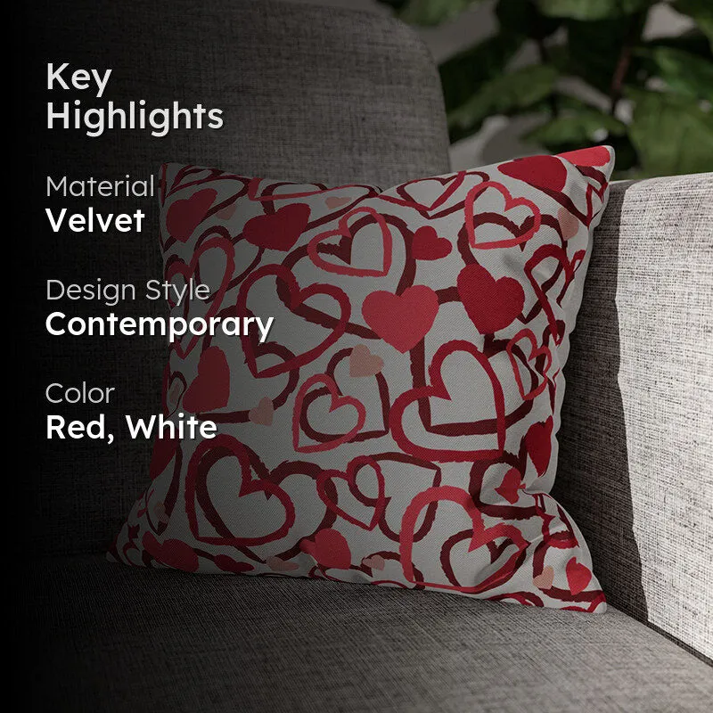 Heart Storm Printed Velvet Cushion Cover media 2