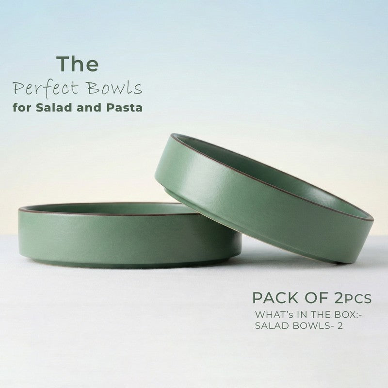 Whimsi Ceramic Salad Bowl (600 mL Each,Green) - Set Of Two media 4
