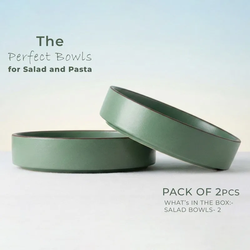 Whimsi Ceramic Salad Bowl (600 mL Each,Green) - Set Of Two media 4