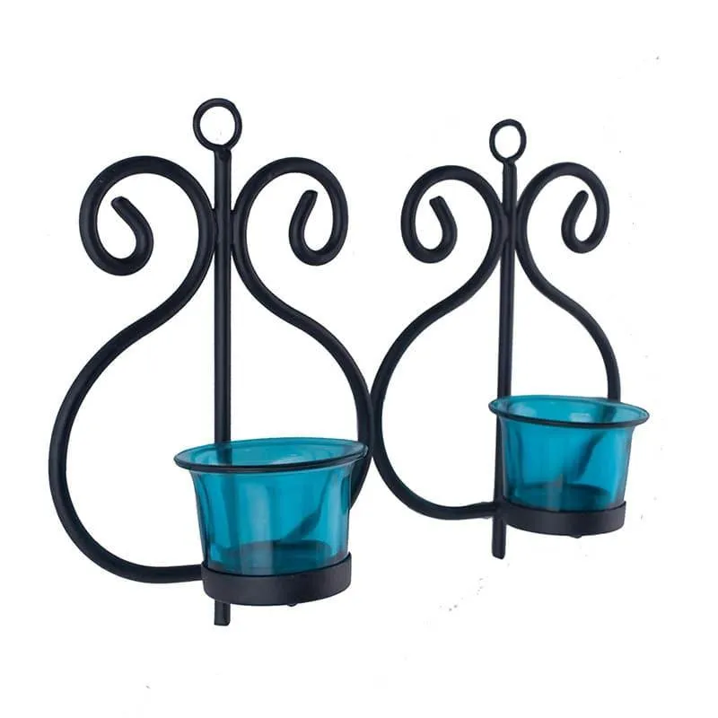 Seina Black Frame Sconce Candle Holder (Azure) - Set Of Two media 3