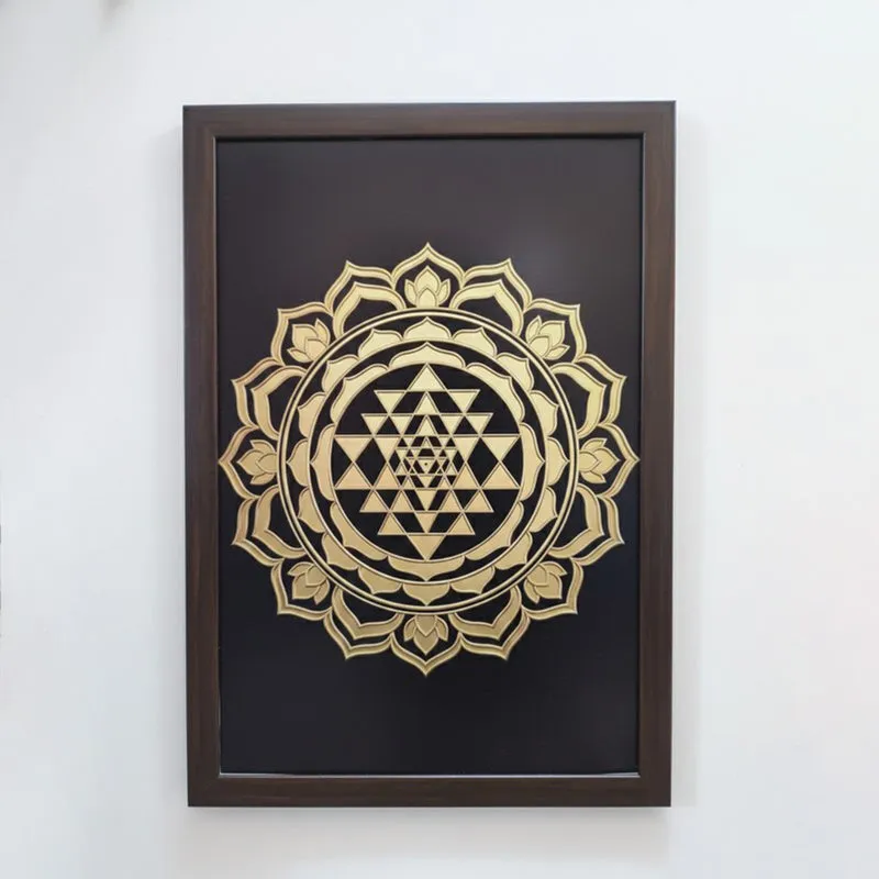 Sacred Geometry & Lotus Wall Painting With Frame - Set Of Three media 5