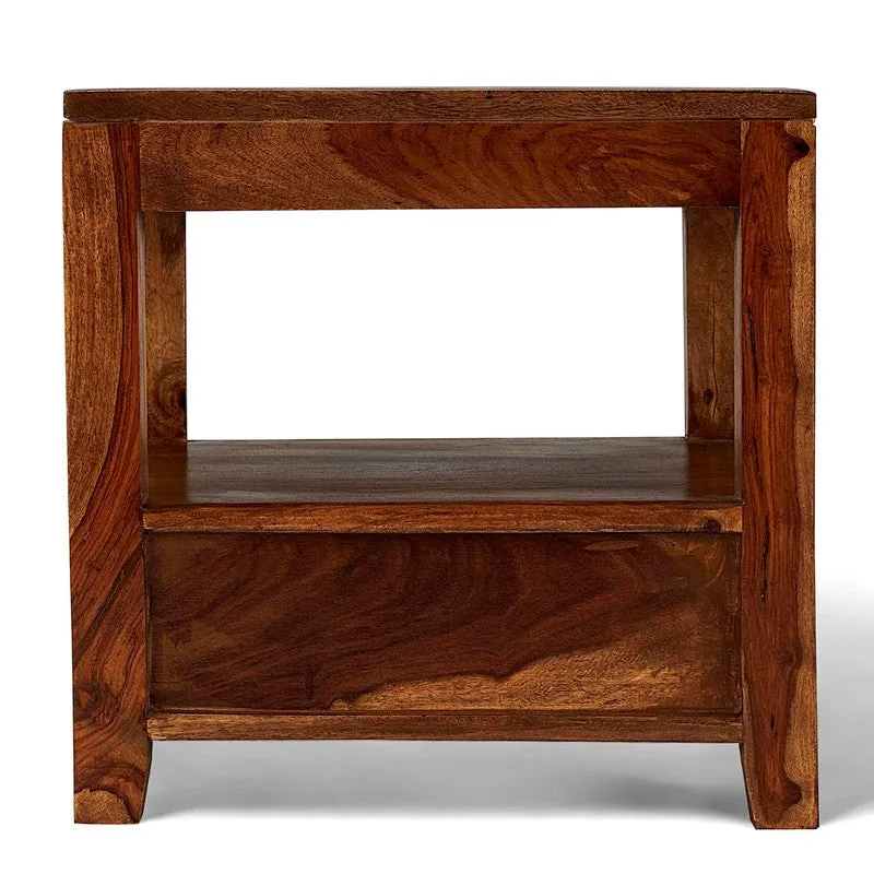 Vverix Sheesham Wooden Side & Bedside Table - Light Brown media 5