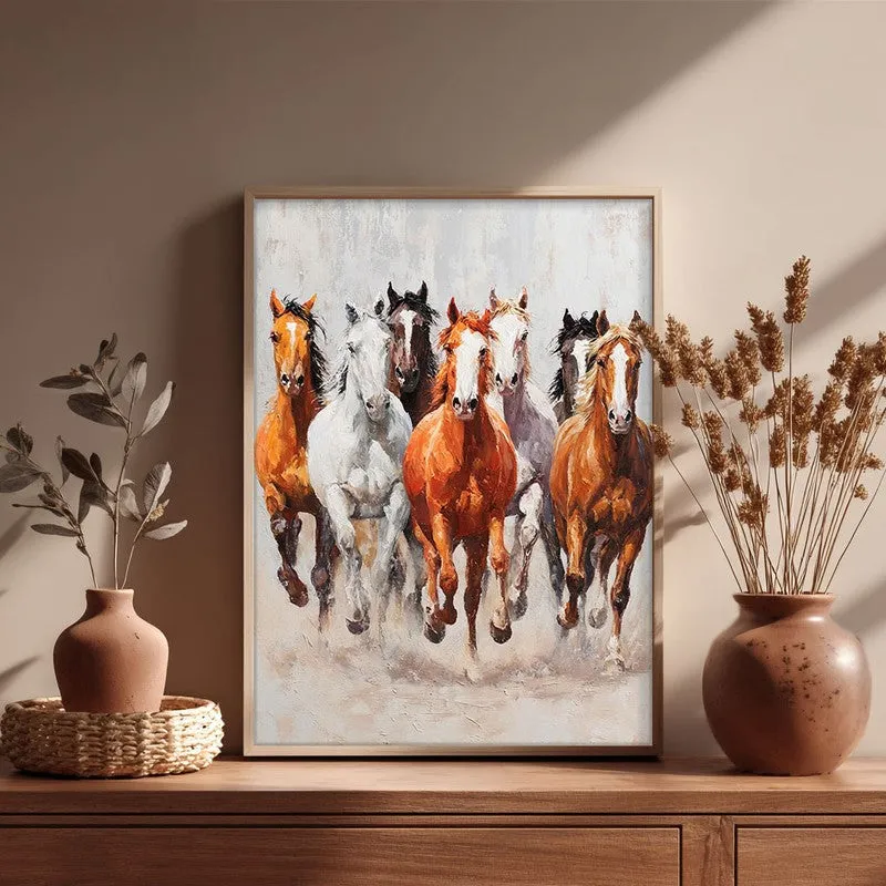 Storm of Hooves Horse Wall Painting With Brown Frame media 5