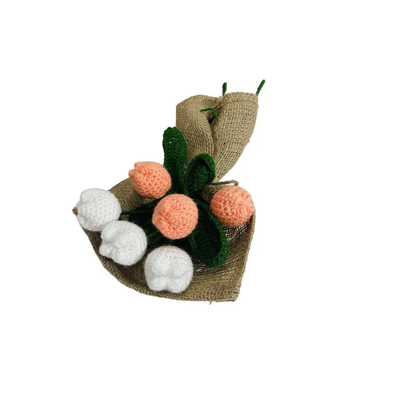 Crochet Handmade Rose Bouquet (White,Peach) - Set Of Six media 3