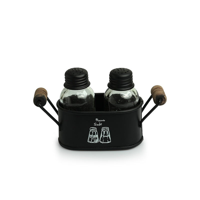 Piperis Salt & Pepper Shaker With Iron Tray (60 mL Each) - Three Piece Set image 3