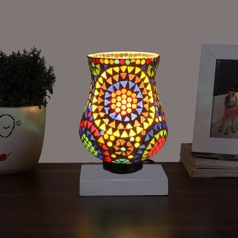 Glorite Mosaic Glass Table Lamp With Wooden Base - Multicolor media 1