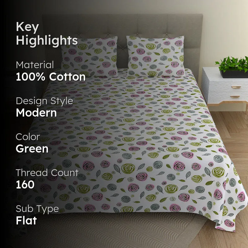 Minerva Floral Cotton Bedsheet (Dark Grey) - 160 TC media 2