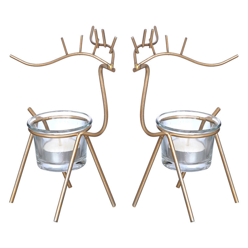 Prancing Flame Metal Tea Light Holder (Gold) - Set Of Two media 4