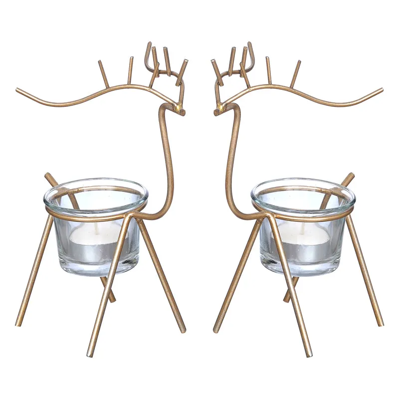 Prancing Flame Metal Tea Light Holder (Gold) - Set Of Two media 4