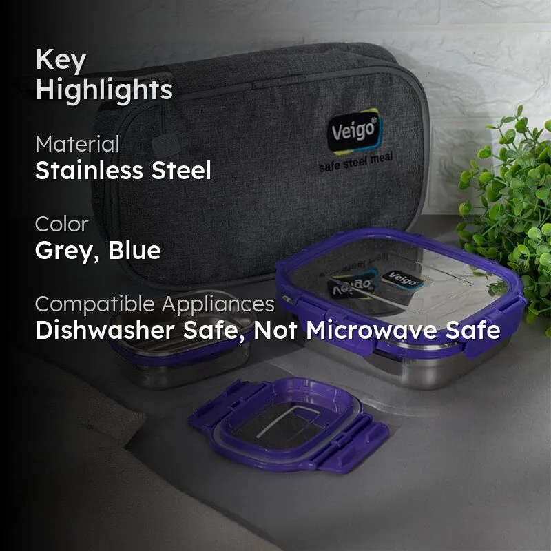 Delica Violet Lunch Box With Pouch (550/150 mL) - Two Piece Set media 2