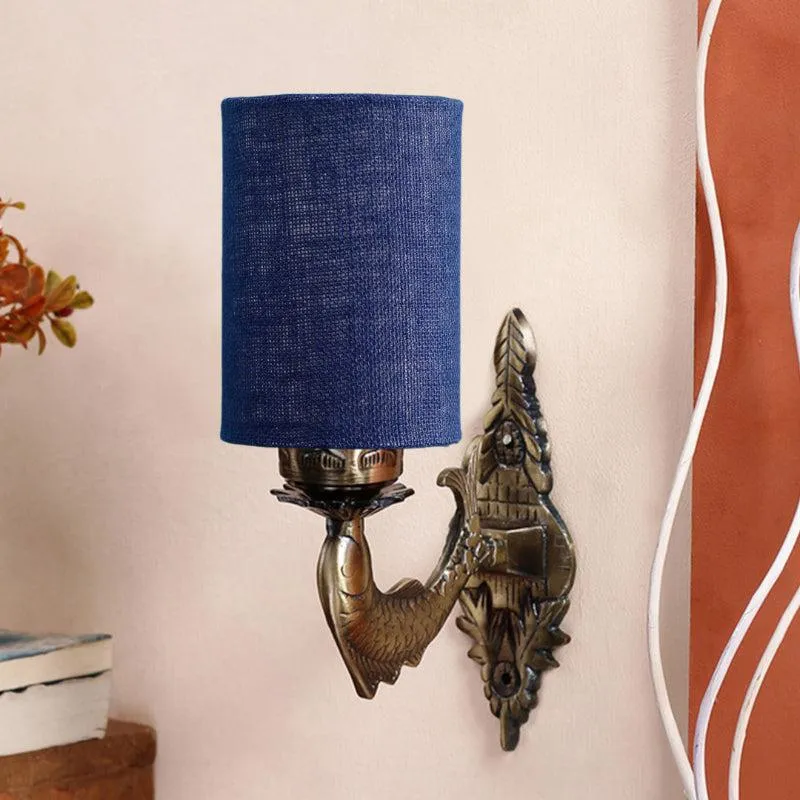 Ziada Stiva Cylindrical Fabric & Metal Wall Lamp - Blue media 3