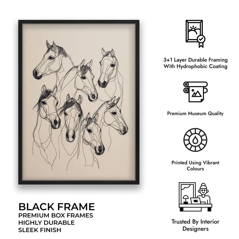 Abstract Line Art Horse Painting With Black Frame media 10