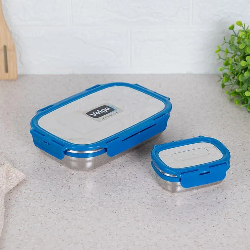 Vidora Dark Blue Stainless Steel Lunch Box (775/150 mL) - Two Piece Set media 4