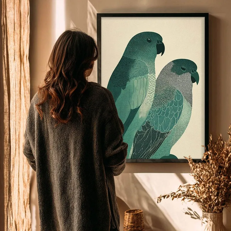 Pastel Parrot Pair Canvas Wall Painting With Black Frame media 8