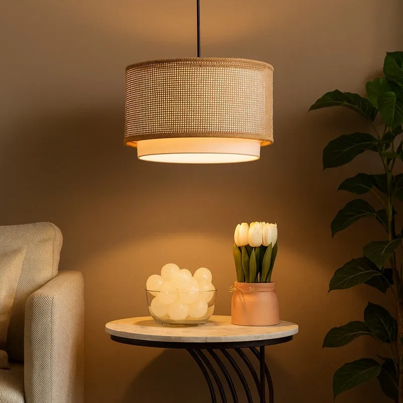 Wicker Light Cane & Metal Ceiling Lamp media 4