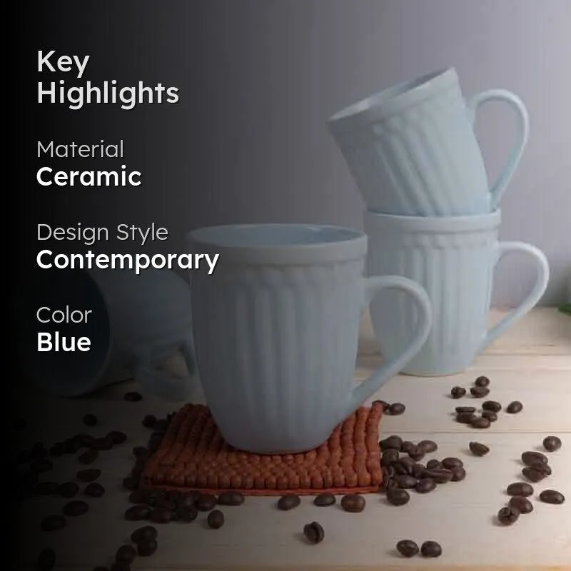 Mars Ceramic Coffee Mug (260 mL Each/Blue) - Set of Four media 2