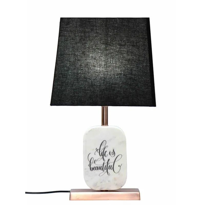 Life Light Printed Marble & Copper Base Fabric Table Lamp - Black,White media 4
