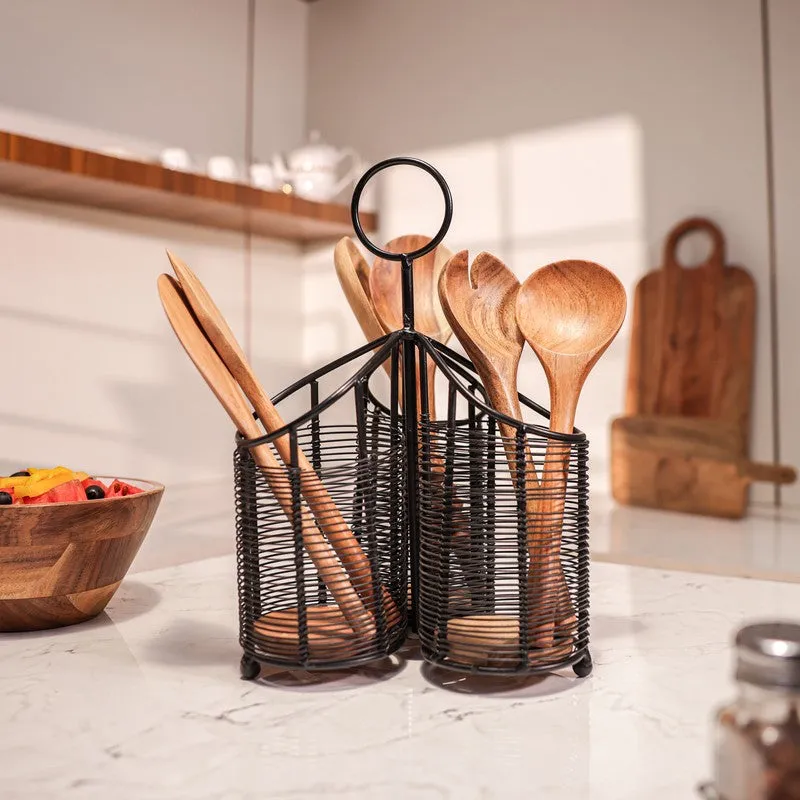 Natural Grain Wood Cutlery Stand media 1