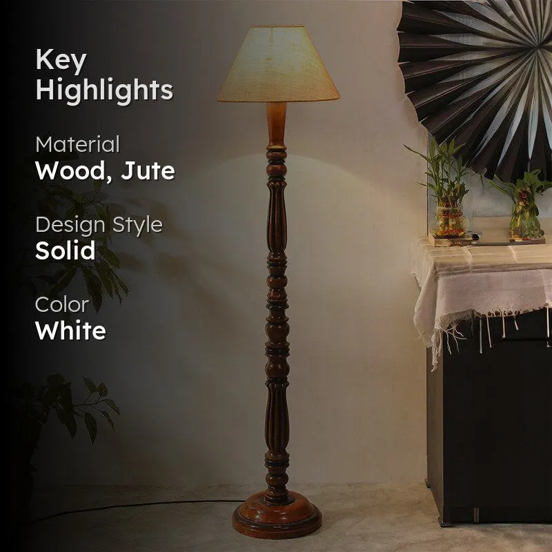 Masiya Vintage Wooden Floor Lamp With Jute Shade - White media 2