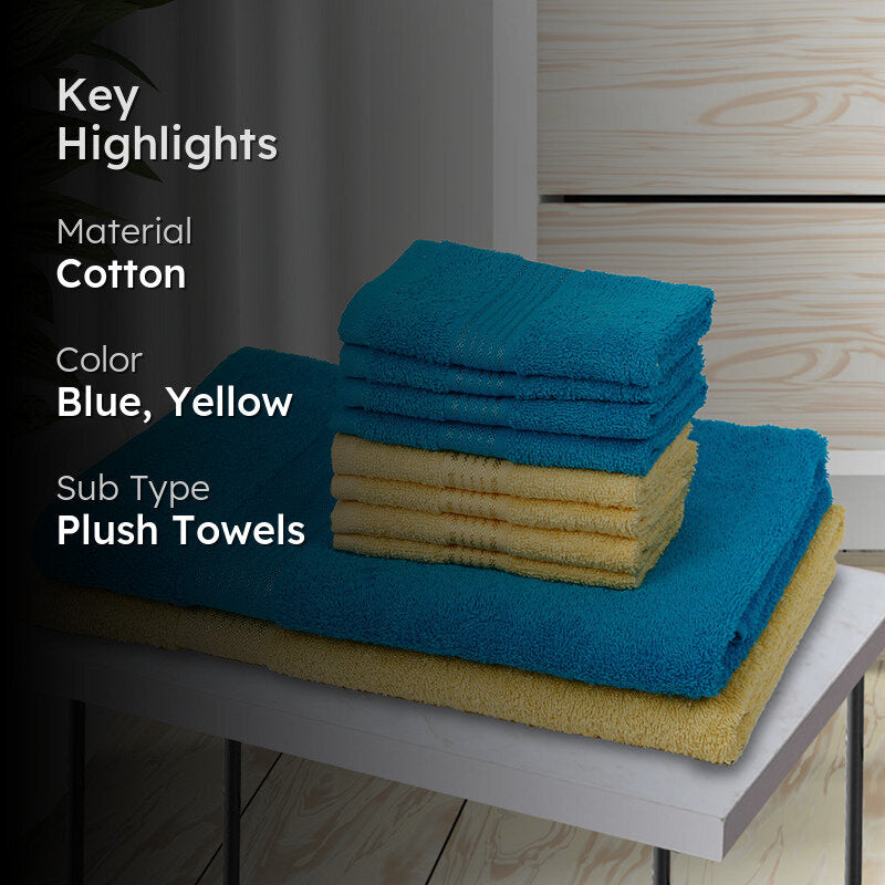 Eva Quick Dry Towel Combo (Blue & Yellow) - Ten Piece Set media 2