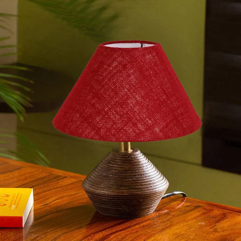 Yami Cone Wooden Table Lamp With Jute Shade - Brown,Maroon media 1