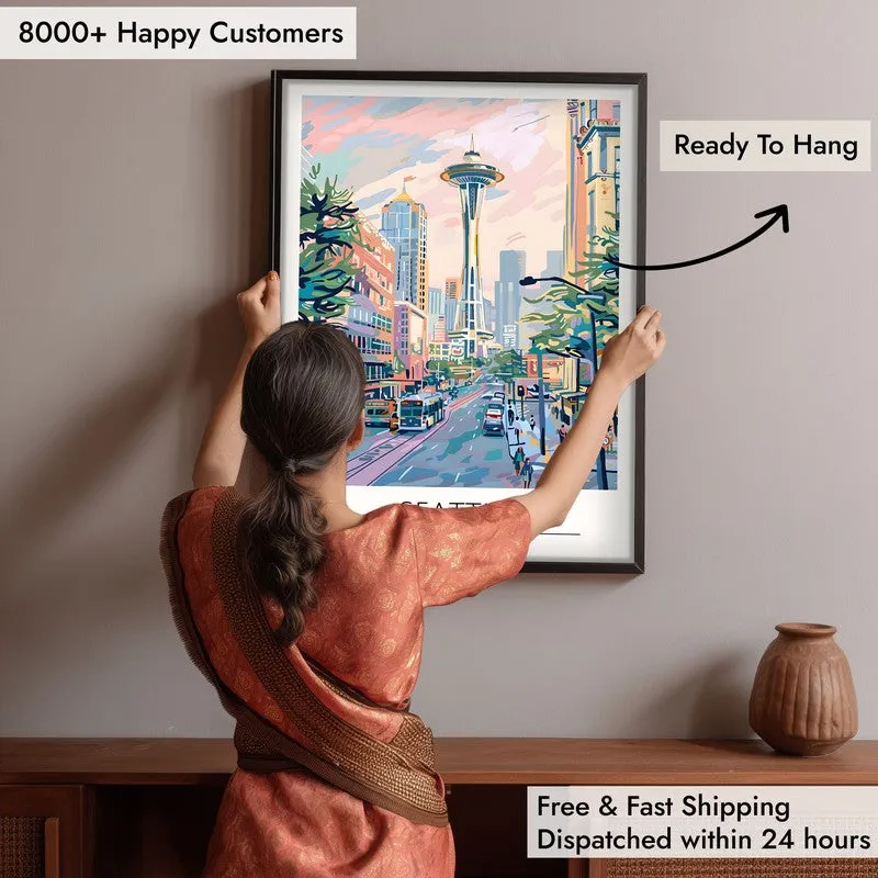 Vintage Seattle Framed Canvas Wall Painting media 6