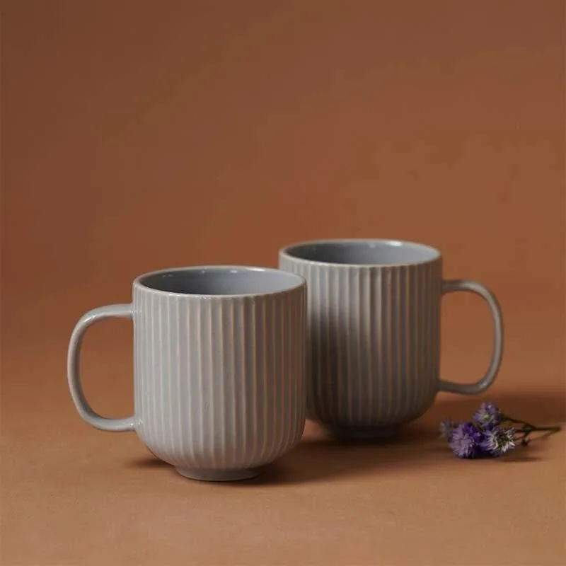Cristie Ribbed Mugs And Tray Set (Grey) - Set Of Three media 5