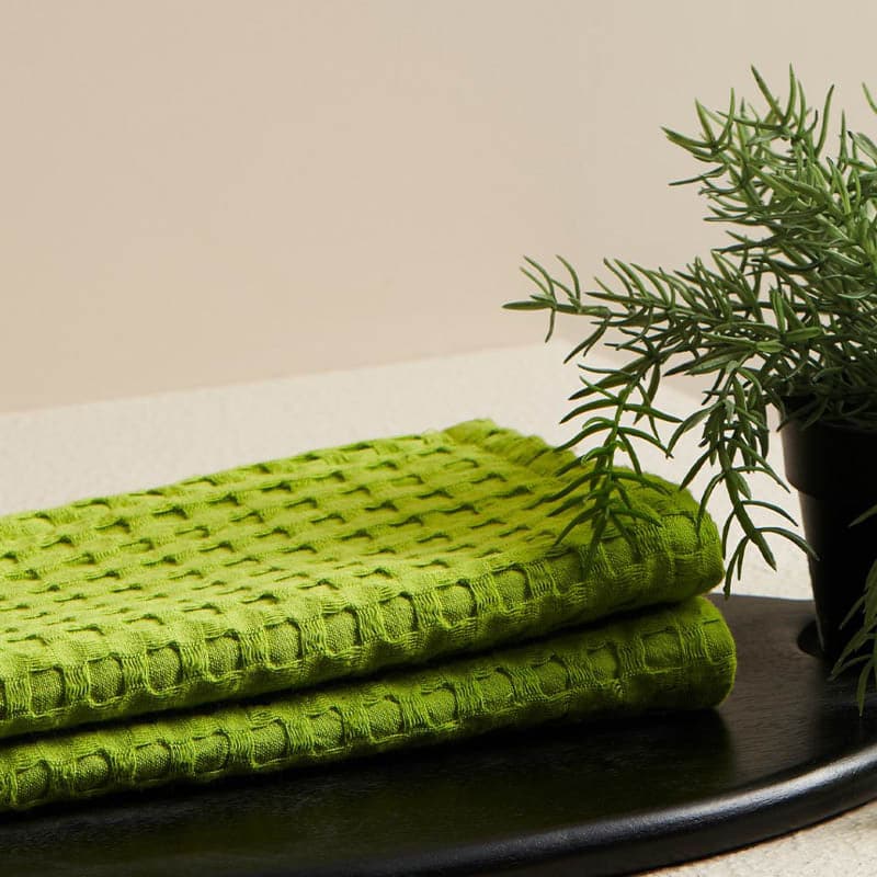 Alyssa Waffle Hand Towel (Green) - Set Of Two