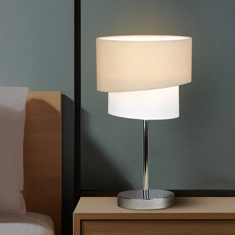 Stellar Lady Metal LED Fabric Table Lamp - Ivory,Beige media 1