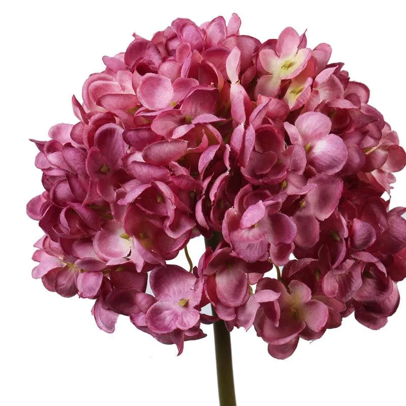 Artificial Realistic Fabric Hydrangea Flower Stick (Dark Pink) - Set Of Three media 5