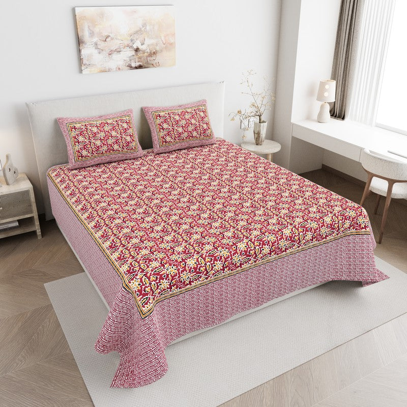 PlushRest Cotton Bedsheet (Red) - 144 TC